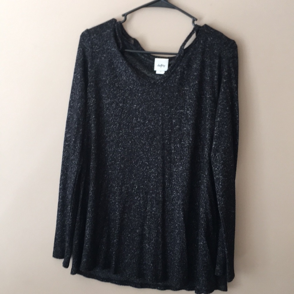 Daytrip reverse fleece cold shoulder sweater.